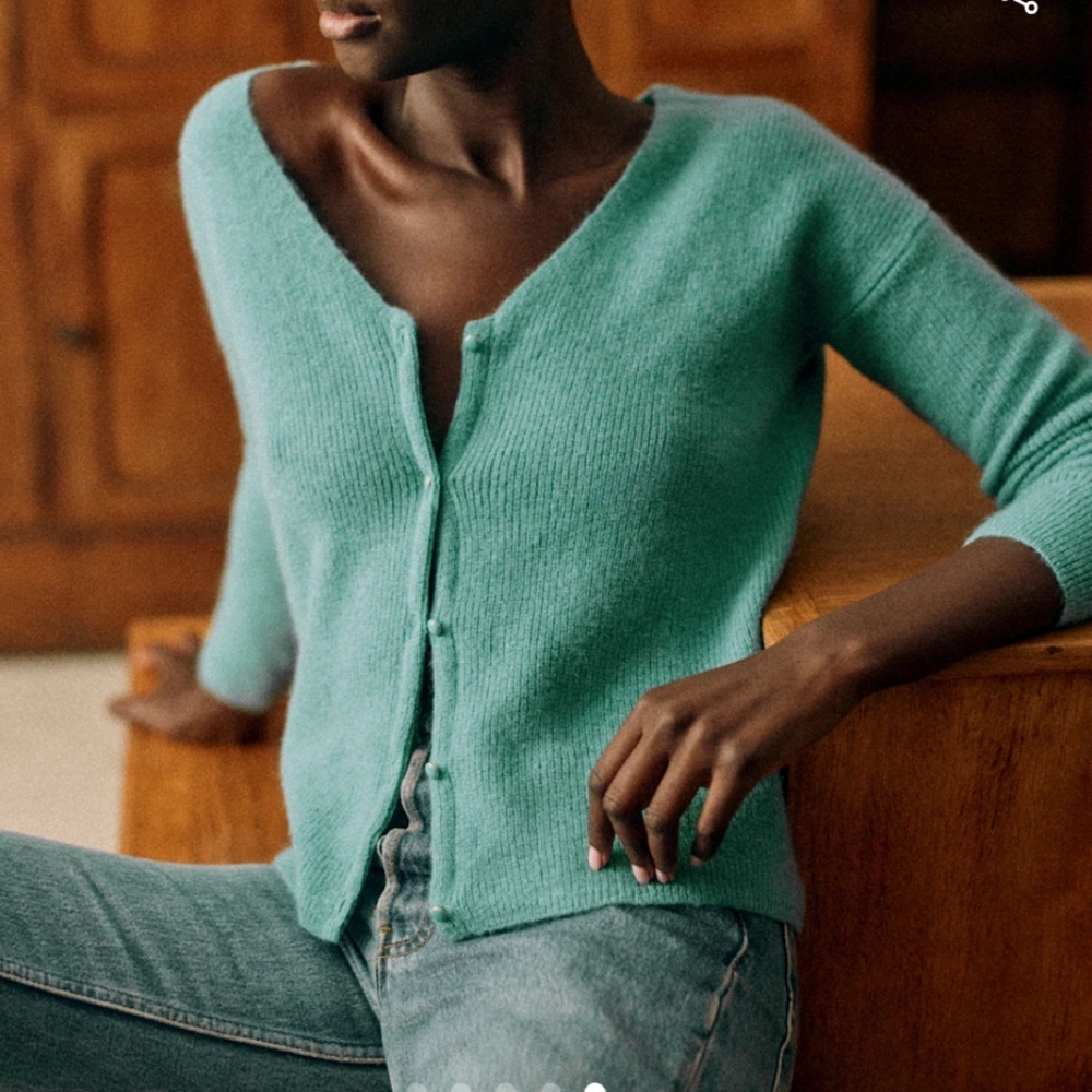 Sezane Barry Teal Button-Up Sweater